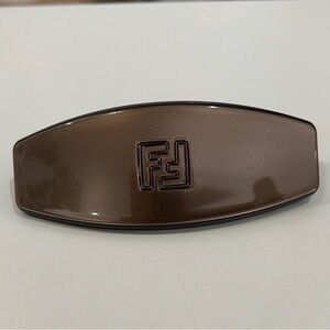 FENDI FF Zucca Logos Barrette Brown Plastic Gold Plated Vintage Authentic RARE